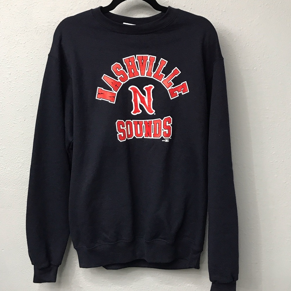 Champion Nashville Sounds Black Crewneck Sweater with Red Accents